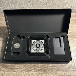 Cigar Enthusiast 3 Piece Gift Set Includes Cutter, Ashtray, and Holder Black NEW